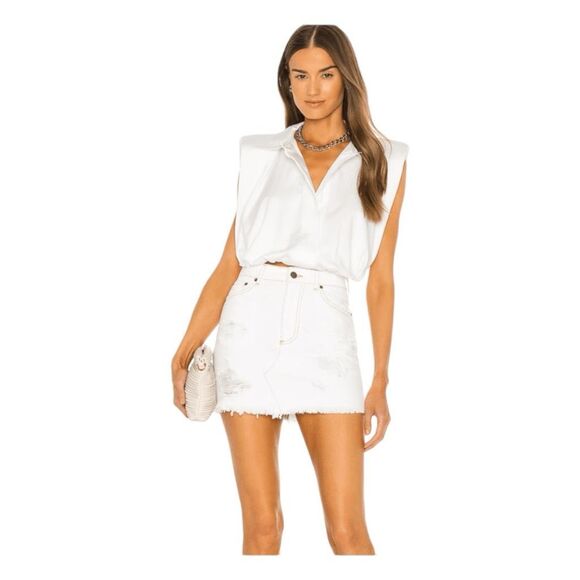SER.O.YA Arizona Jean Skirt White Denim 100% Cotton Raw Hem 24